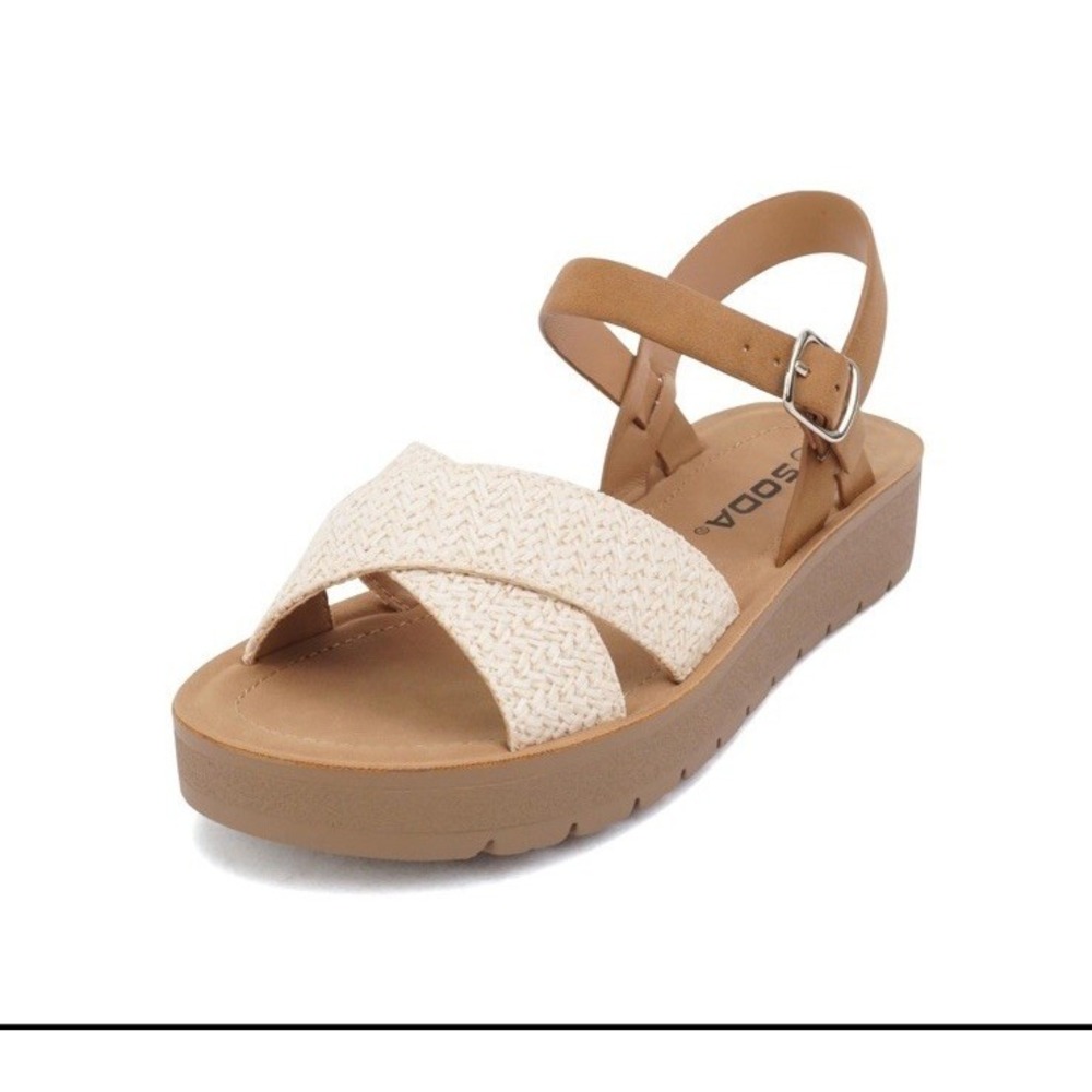 Soda Shoes Women Flat Sandals Flatform Ankle Buckle Criss Cross Band Straps... - Picture 3 of 5